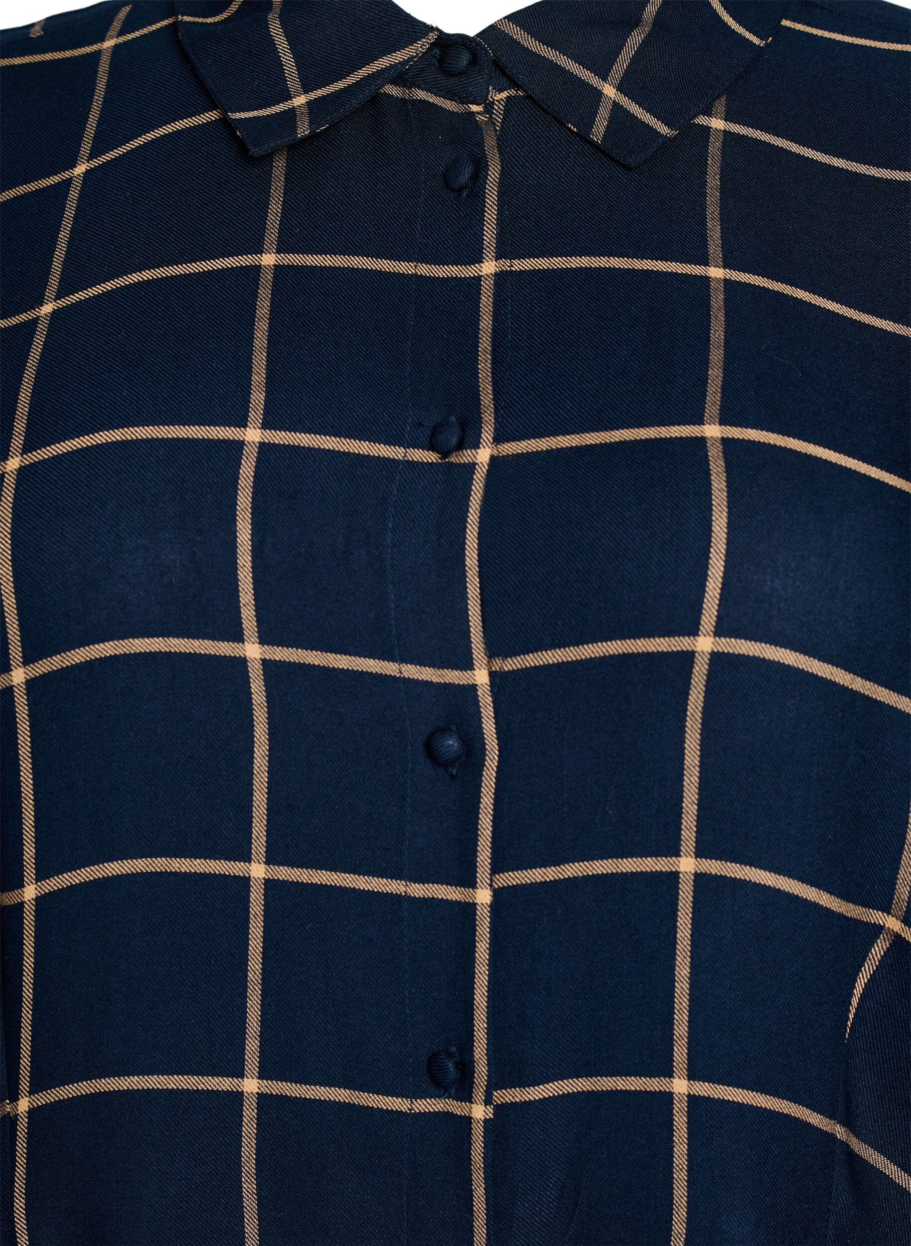 Zizzi Langes Karo-Hemdblusenkleid, Blau, Packshot image number 2