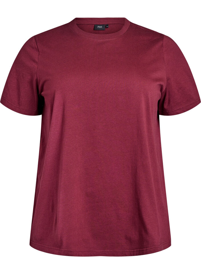 Basic-T-Shirt aus Baumwolle mit Rundhalsausschnitt, Dunkles Bordeaux, Packshot image number 0