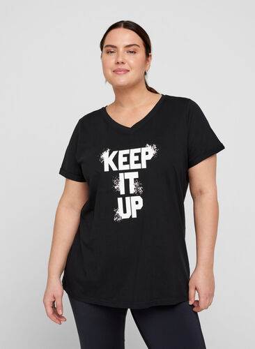 Trainings-T-Shirt aus Baumwolle mit Aufdruck, Black Keep, Model image number 0