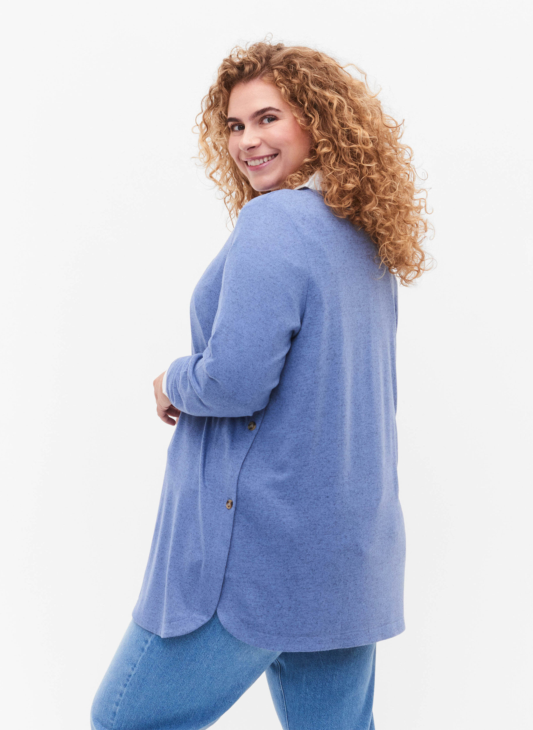 Zizzi Melange bluse mit Kn&ouml;pfen, Colony Blue Melange, Model image number 1