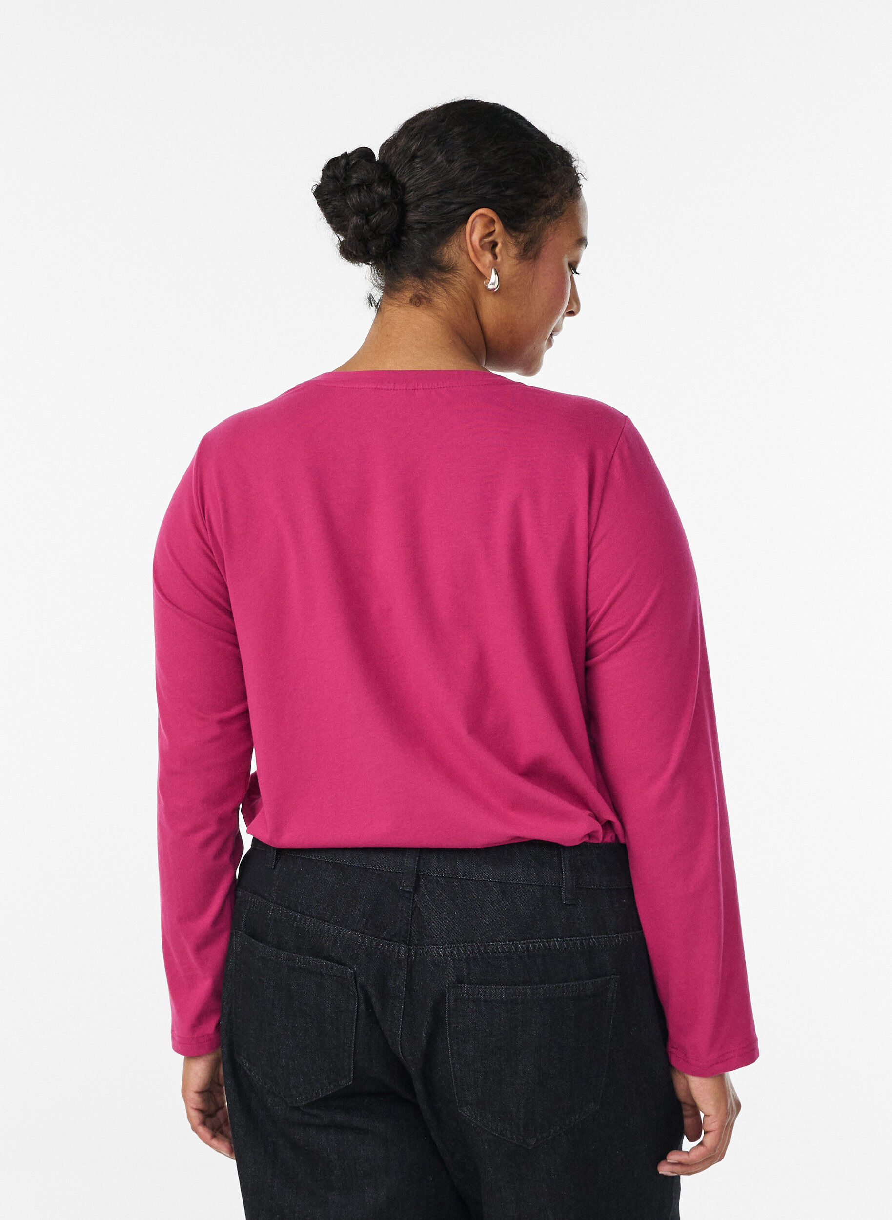 ZizziBasic Top aus Jersey mit langen &Auml;rmeln, Pink, Model image number 2