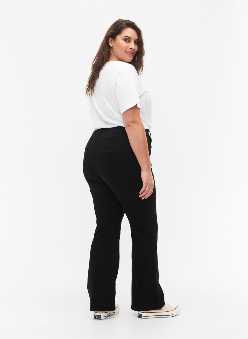 Hoch taillierte Jeans mit Bootcut, Schwarz, Model image number 1