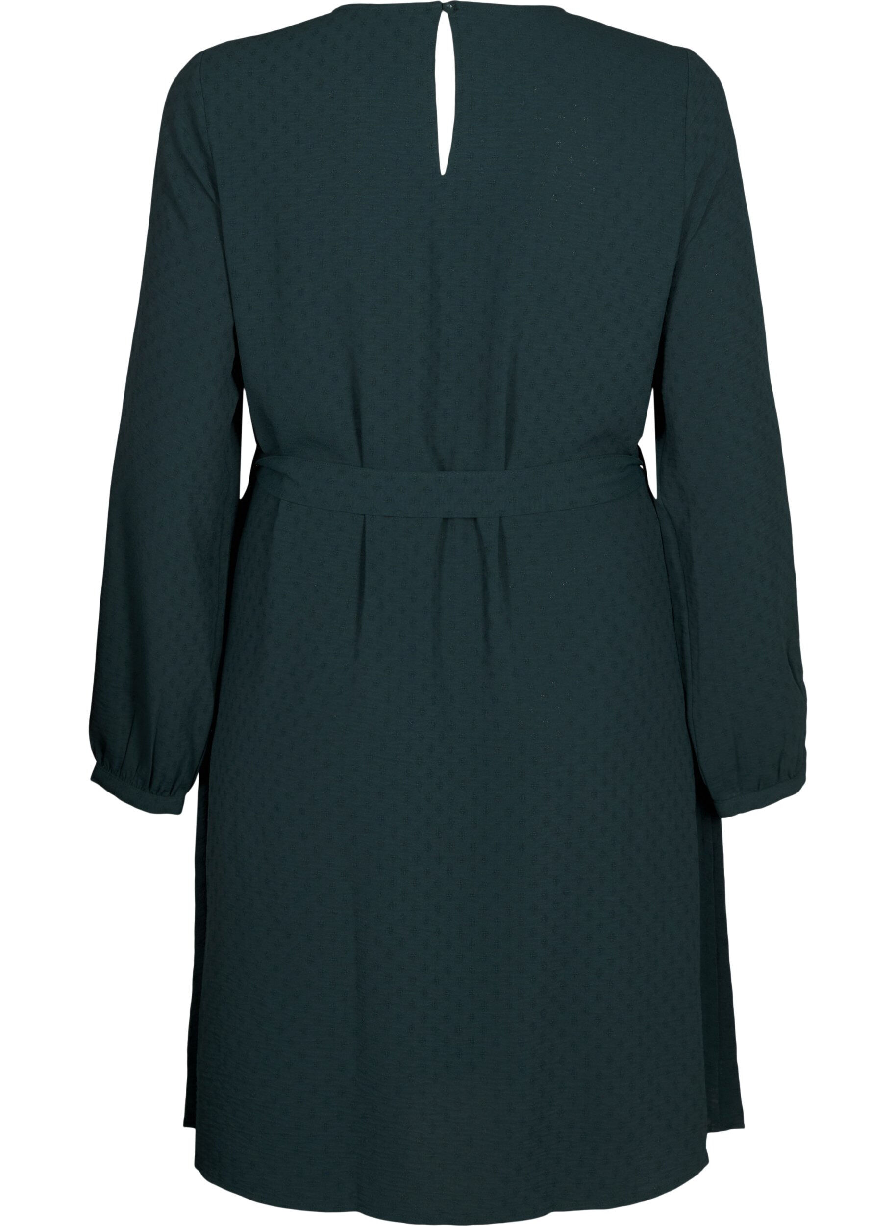 Zizzi Kurzes Kleid mit Struktur und Bindeg&uuml;rtel, Scarab, Packshot image number 1