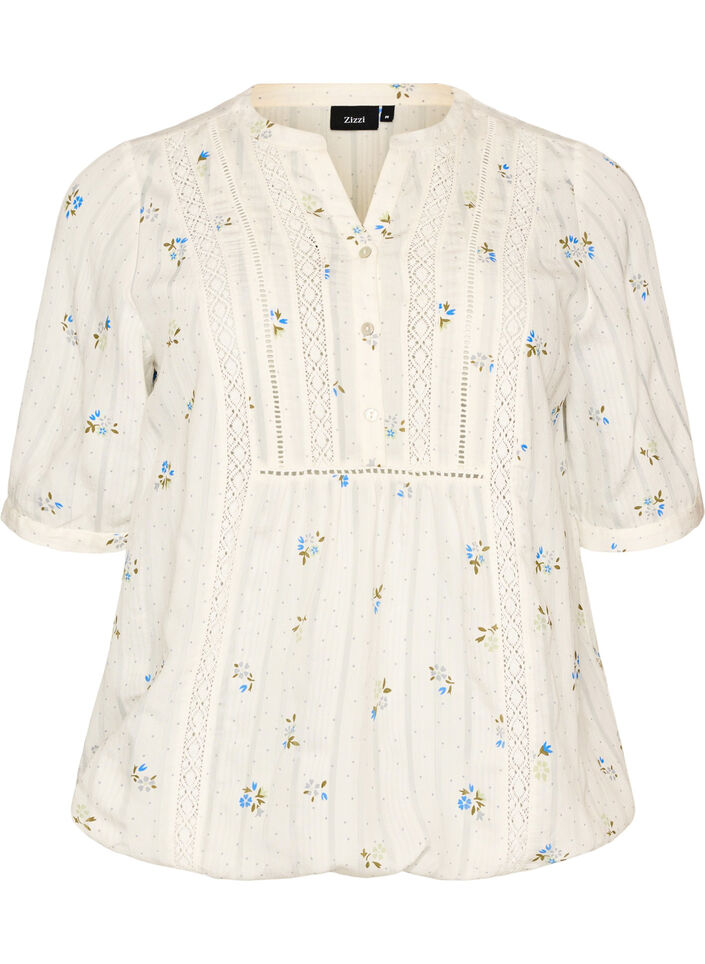 Bluse mit Print und 1/2-&Auml;rmeln, Vanille, Packshot image number 0
