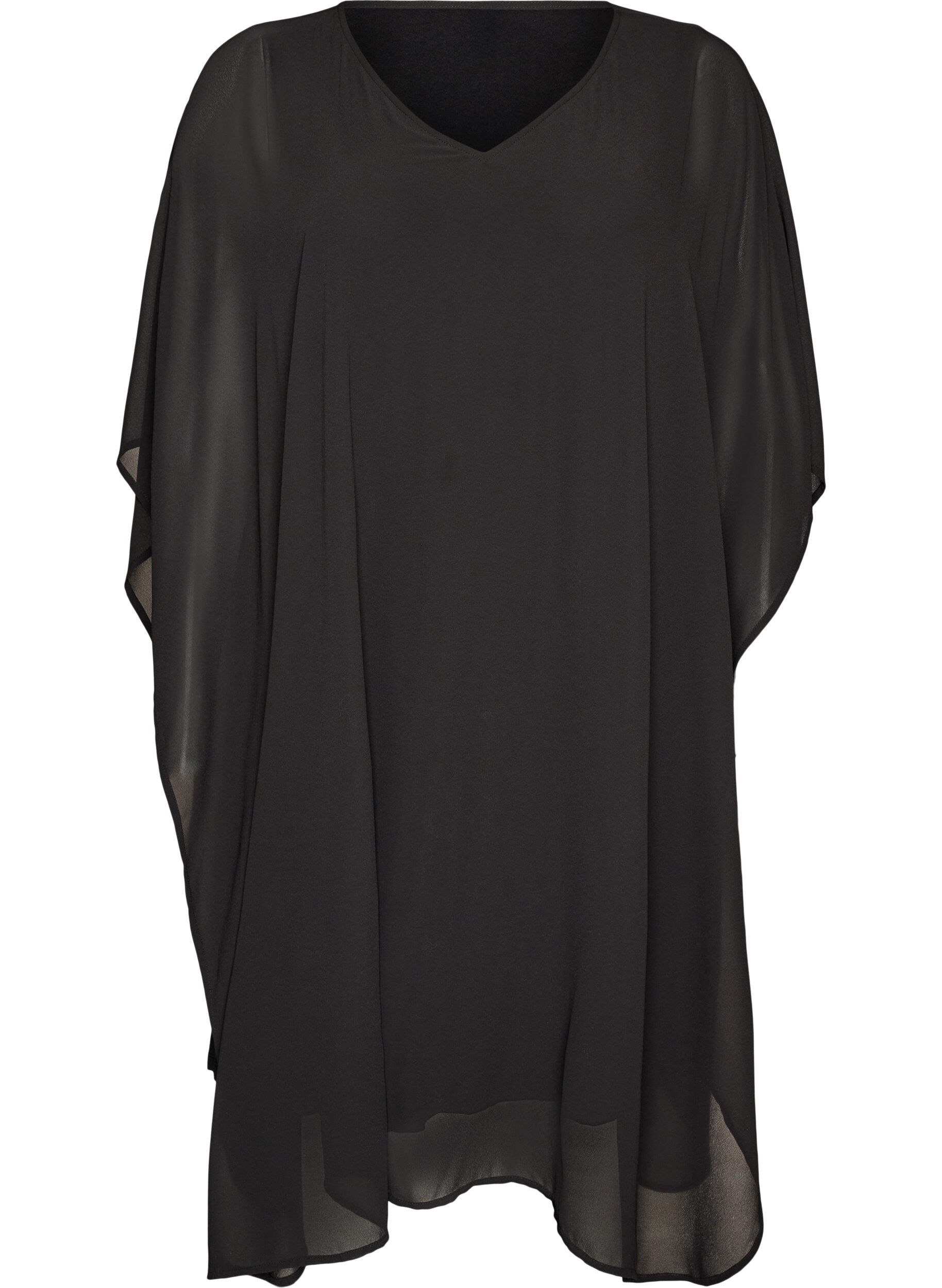 ZizziKurzes Chiffonkleid mit V-Ausschnitt, Schwarz, Packshot image number 0