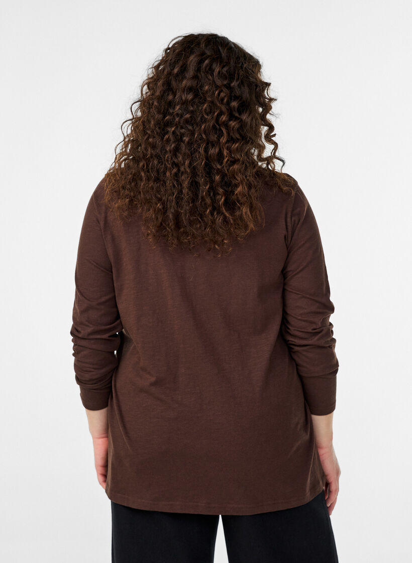 Langarmshirt mit V-Ausschnitt und Kn&ouml;pfen, Braun, Model image number 2