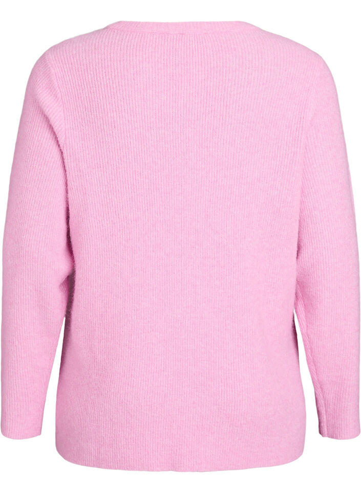 Melierte Strickbluse mit Rundhalsausschnitt, Pink, Packshot image number 1