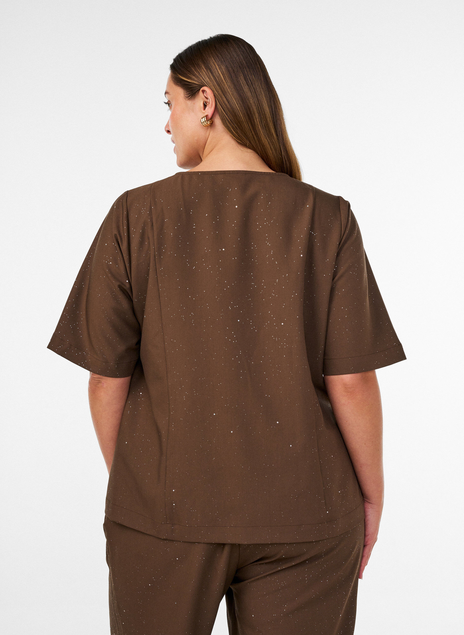ZizziBluse mit Glitzer und V-Ausschnitt, Braun, Model image number 2