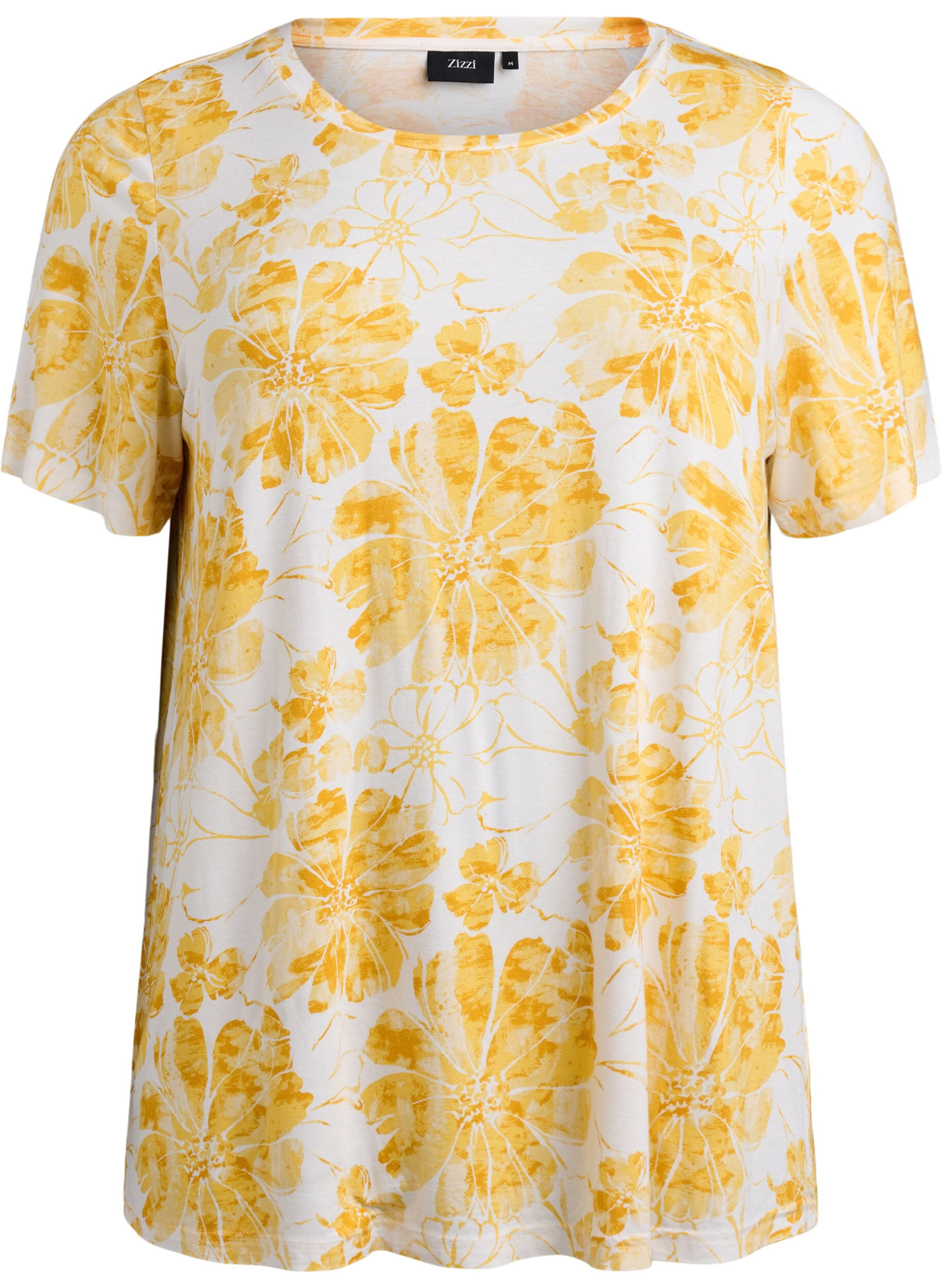 Zizzi T-Shirt mit floralem Print, Gelb, Packshot image number 0