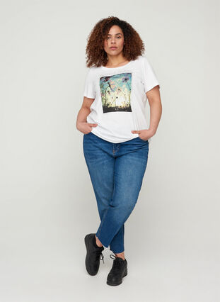 Kurzarm T-Shirt aus Baumwolle mit Aufdruck, Bright White, Model image number 2