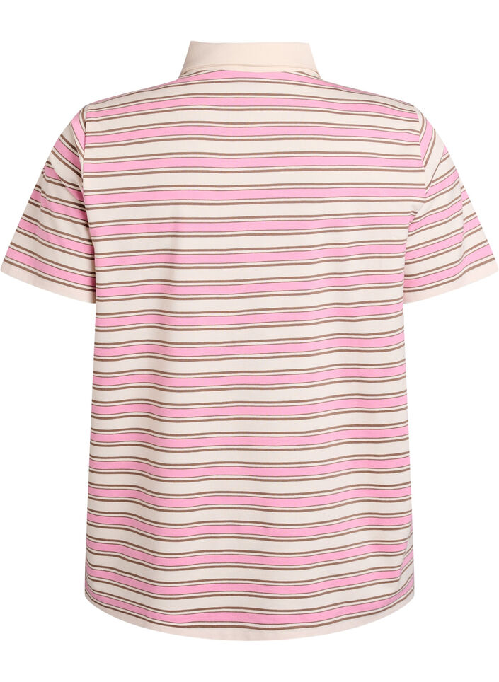 Poloshirt mit Streifen und kurzen Ärmeln, Pink, Packshot image number 1