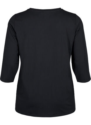 Trainings-T-Shirt mit 3/4-Ärmeln und gemustertem Gittergewebe, Black, Packshot image number 1