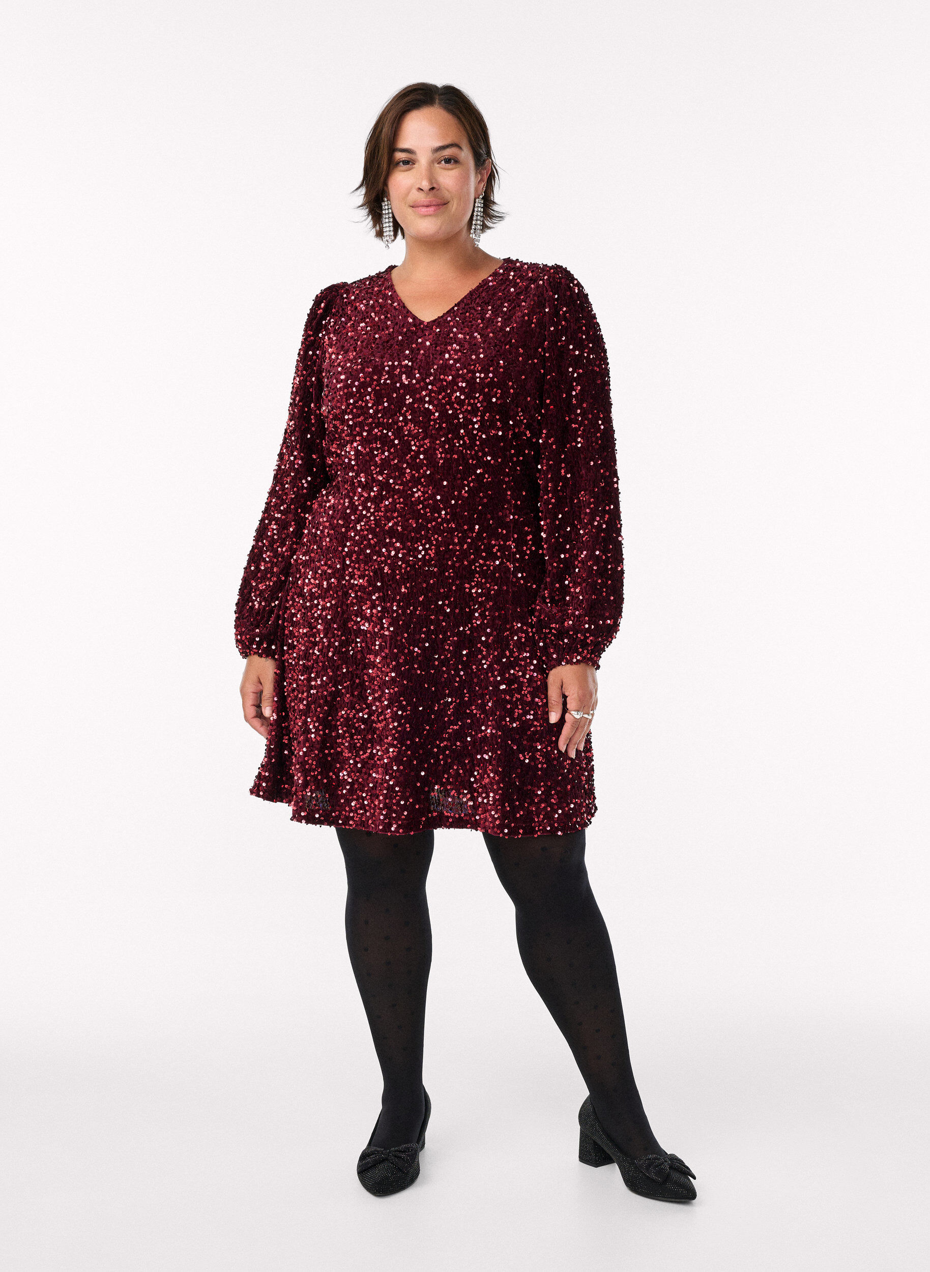 ZizziKurzes A-Linien-Pailletten-Kleid, Rot, Model image number 1