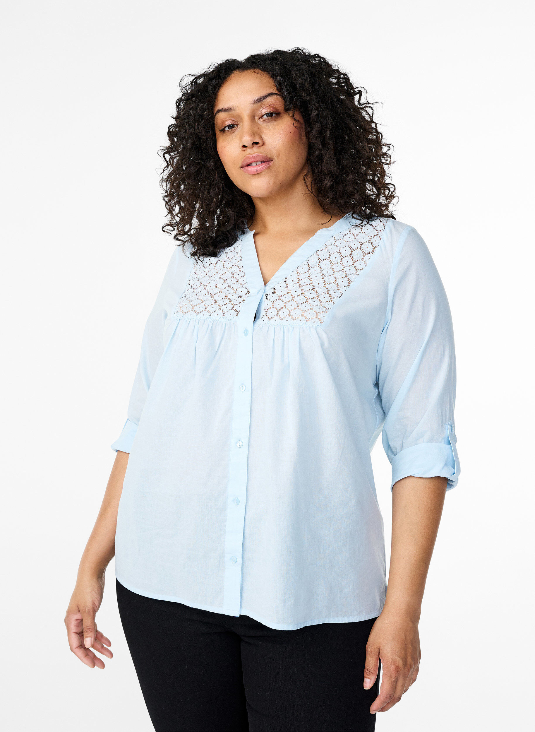 Zizzi FLASH - Shirt mit H&auml;keldetail, Cashmere Blue, Model image number 0
