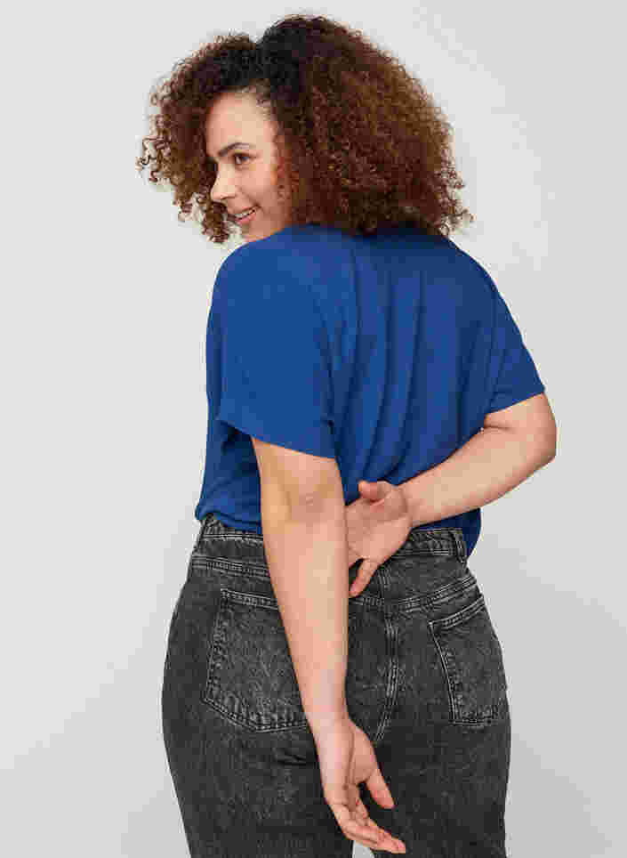 Bluse mit kurzen Ärmeln und Rundhalsausschnitt, Twilight Blue, Model image number 1