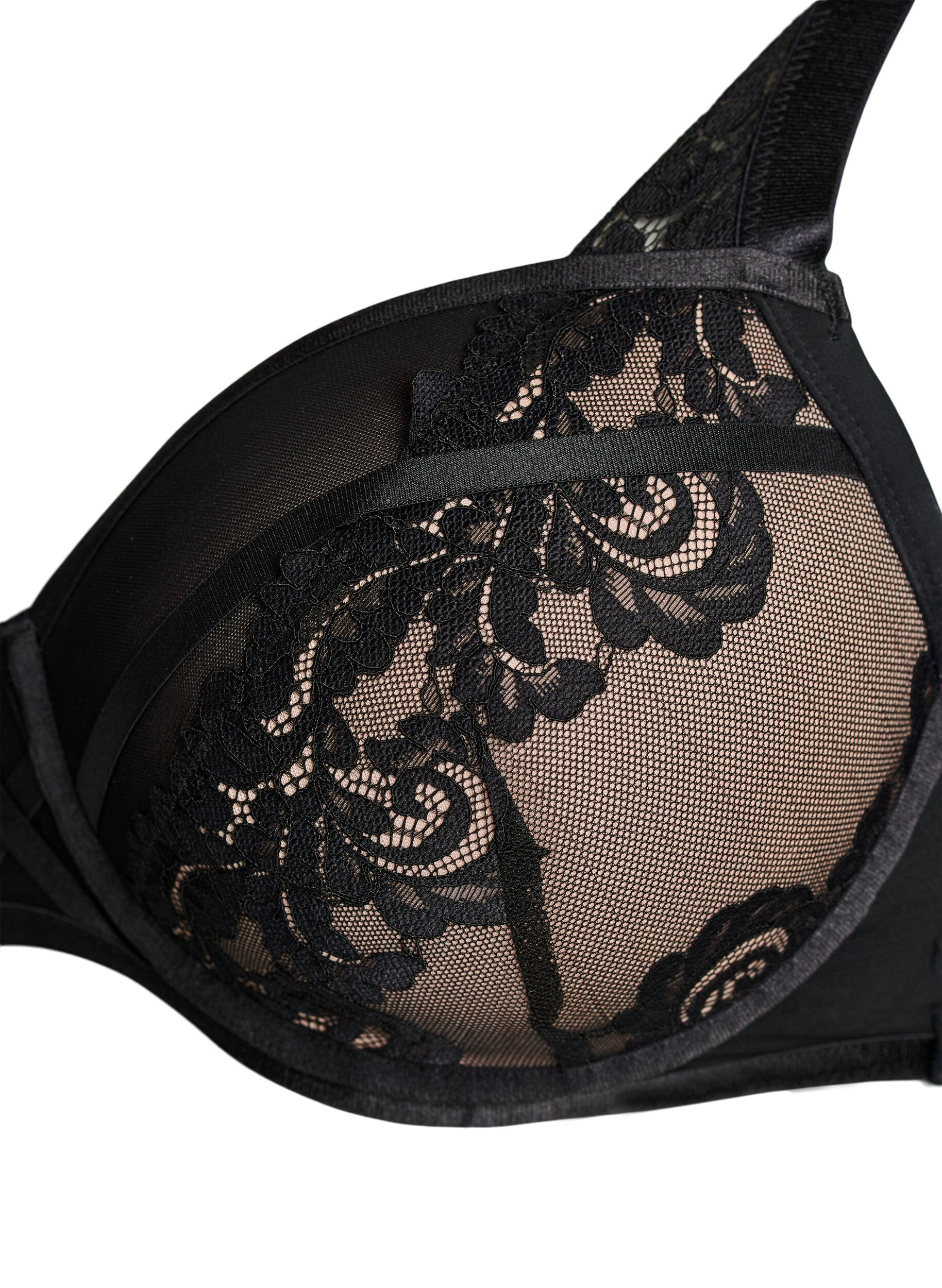 ZizziVorgeformter B&uuml;gel-BH mit gebl&uuml;mter Spitze, Schwarz, Packshot image number 2
