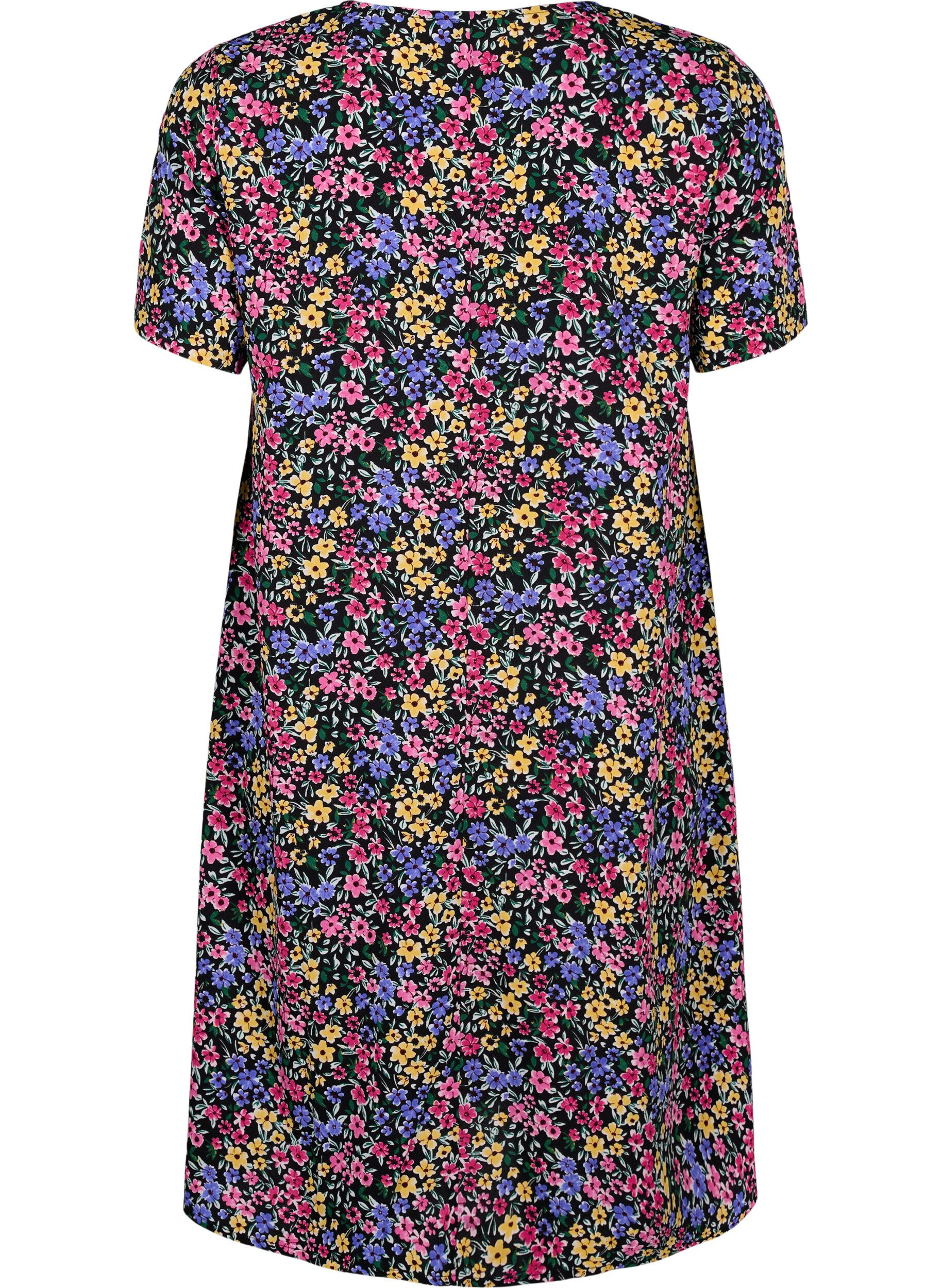 Zizzi FLASH &ndash; Kleid mit V-Ausschnitt und Blumendruck, Multi Flower, Packshot image number 1