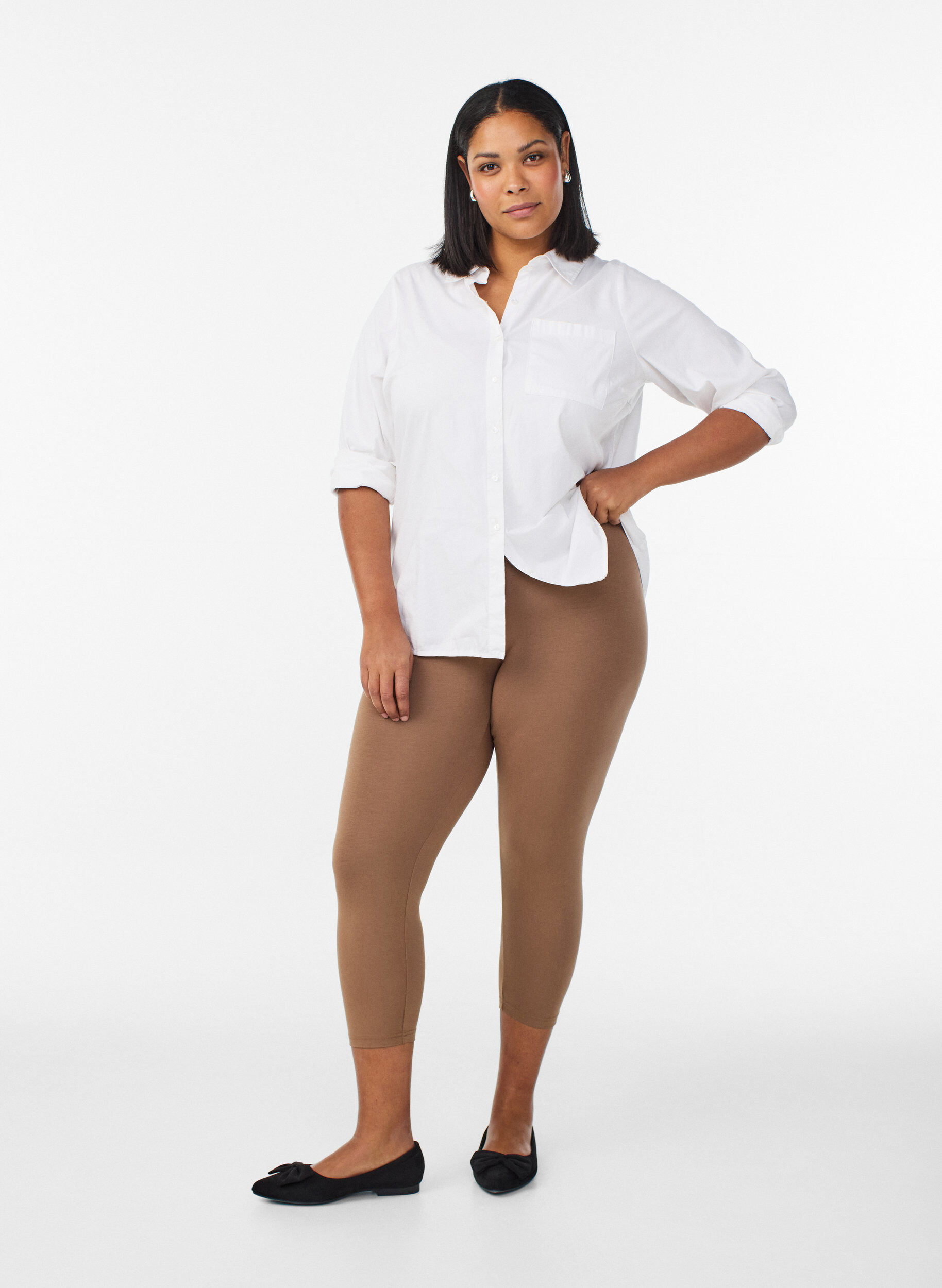 Zizzi Basic 3/4-Leggings aus Viskose, Braun, Model image number 1