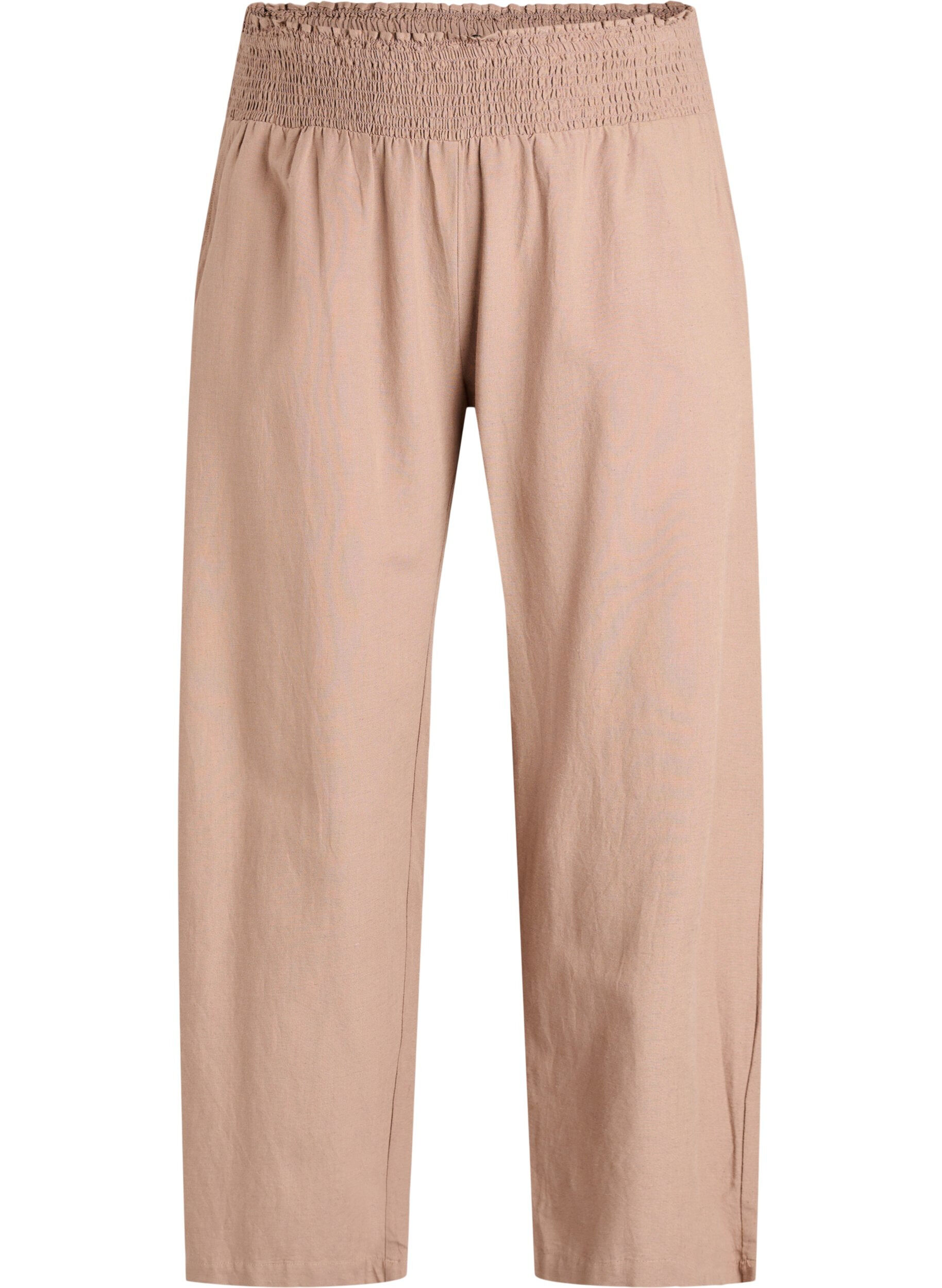 Zizzi Smockhose mit Leinen, Braun, Packshot image number 0