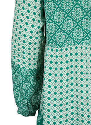 A-förmiges Kleid mit Mustern und Schnittlinien, Green AOP, Packshot image number 3