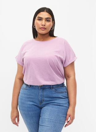Kurzärmeliges T-Shirt aus einer Baumwollmischung, Lavender Mist, Model image number 0
