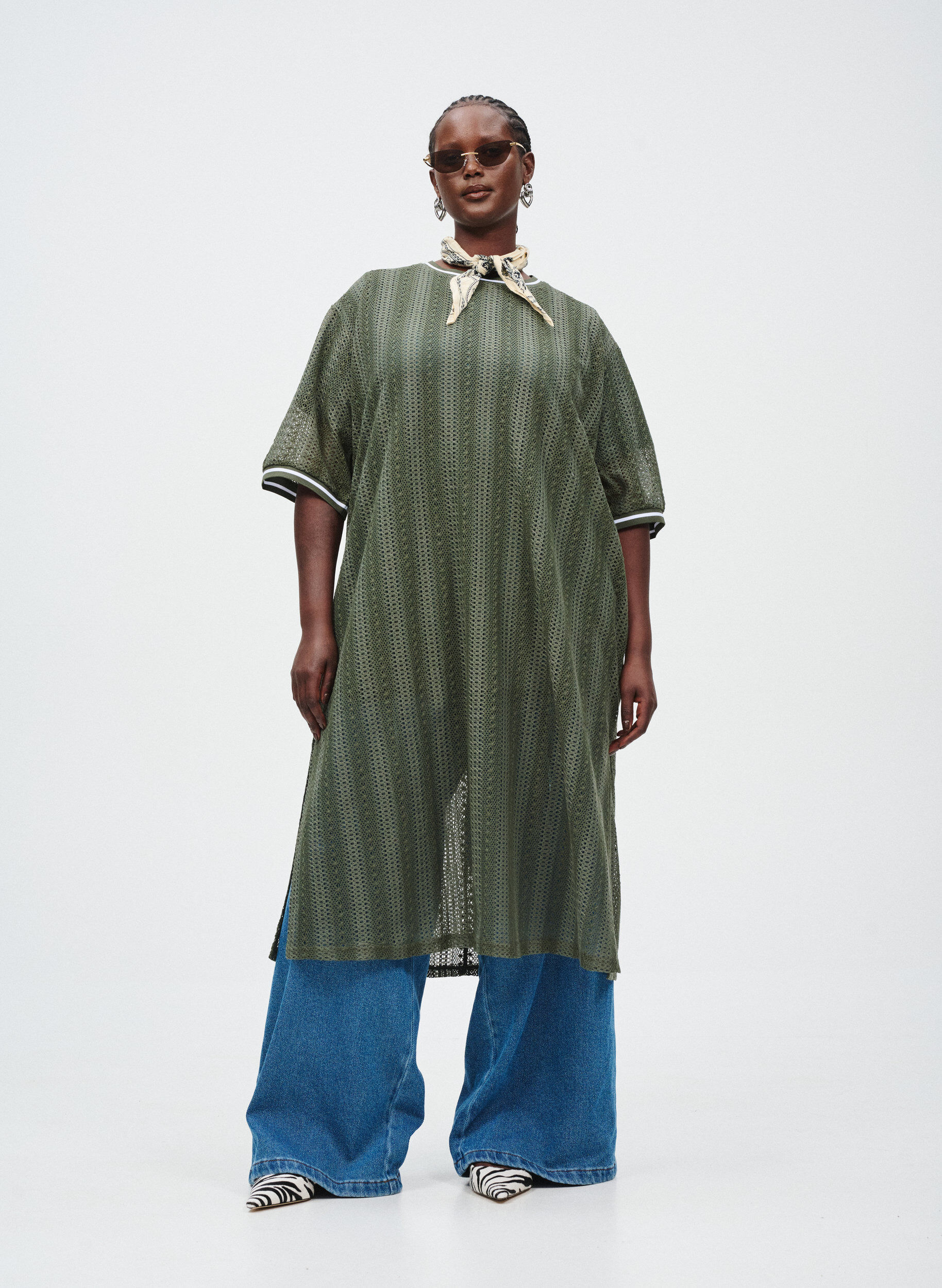 Zizzi Midikleid aus Spitze mit kurzen &Auml;rmeln, Gr&uuml;n, Image image number 0