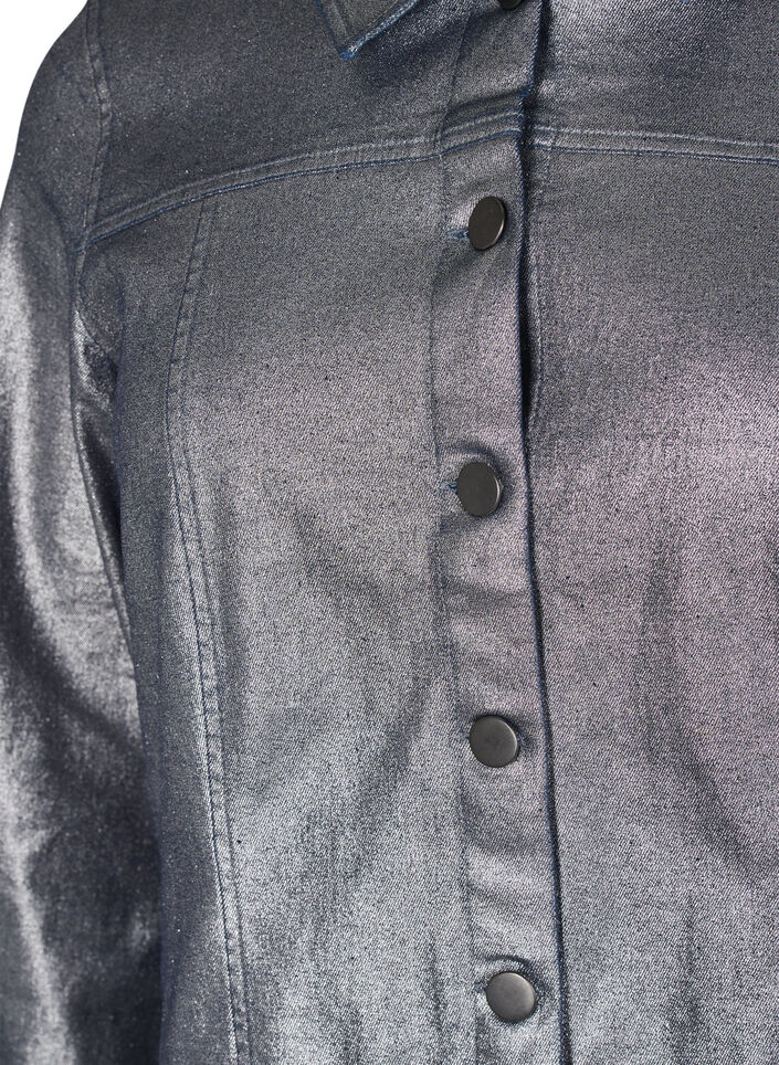 Kurze Jeansjacke in Silberbeschichtung, Gun Silver, Packshot image number 2