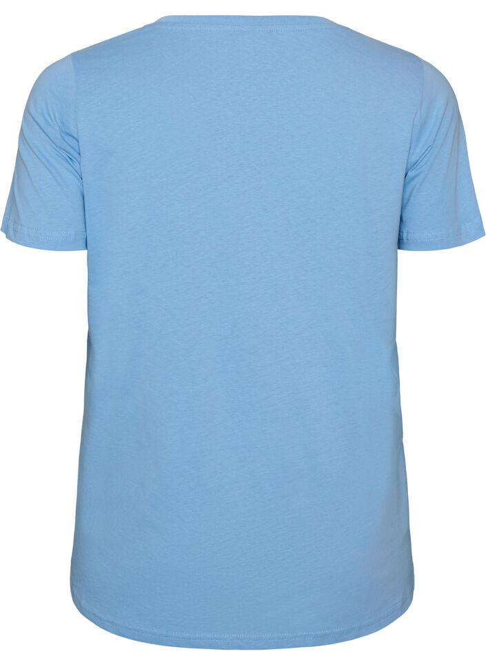T-Shirt aus Baumwolle mit Frontprint und V-Ausschnitt, Blau, Packshot image number 1