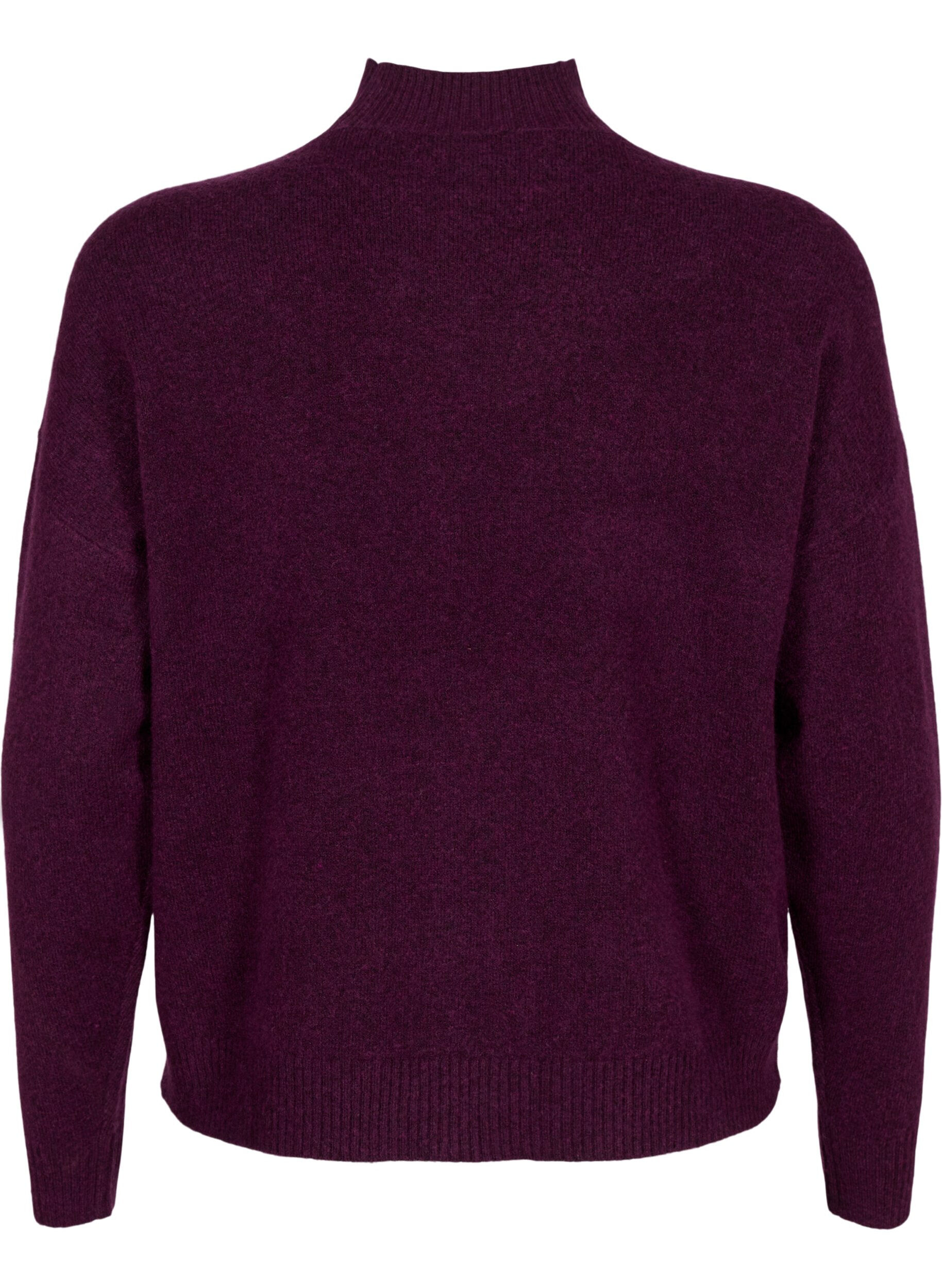Zizzi Gestrickte Wollbluse mit hohem Kragen, Potent Purple Mel., Packshot image number 1