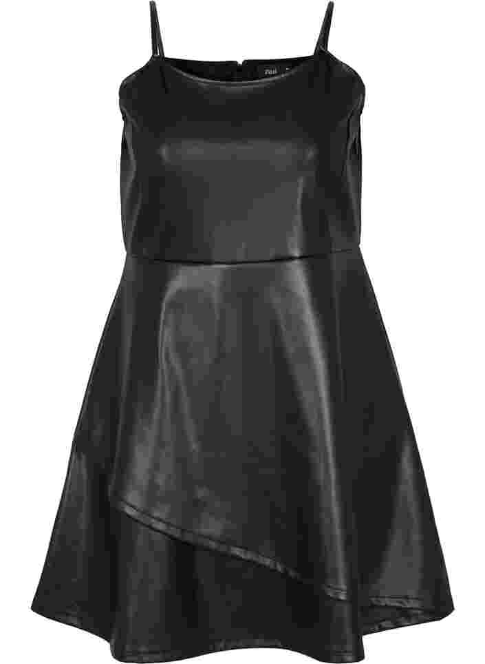 Kunstlederkleid in A-Linie, Black, Packshot image number 0