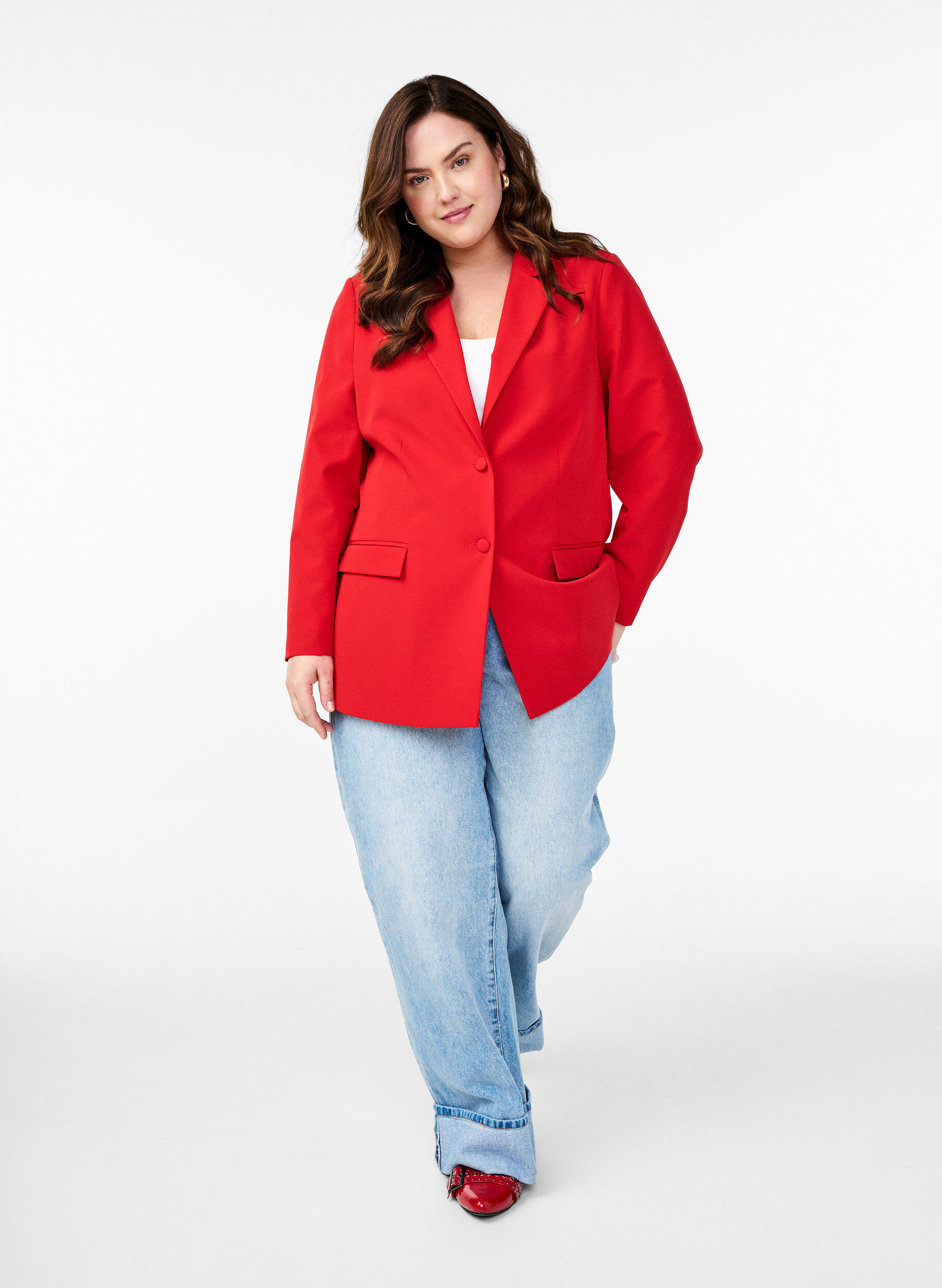Zizzi Klassischer Blazer mit Knopfverschluss, Rot, Model image number 1