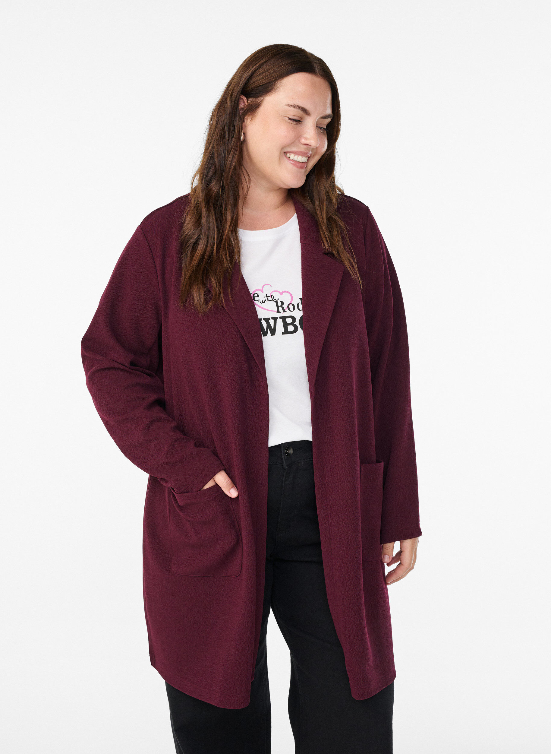 FLASH - Lange Blazer mit Taschen, Rot, Model