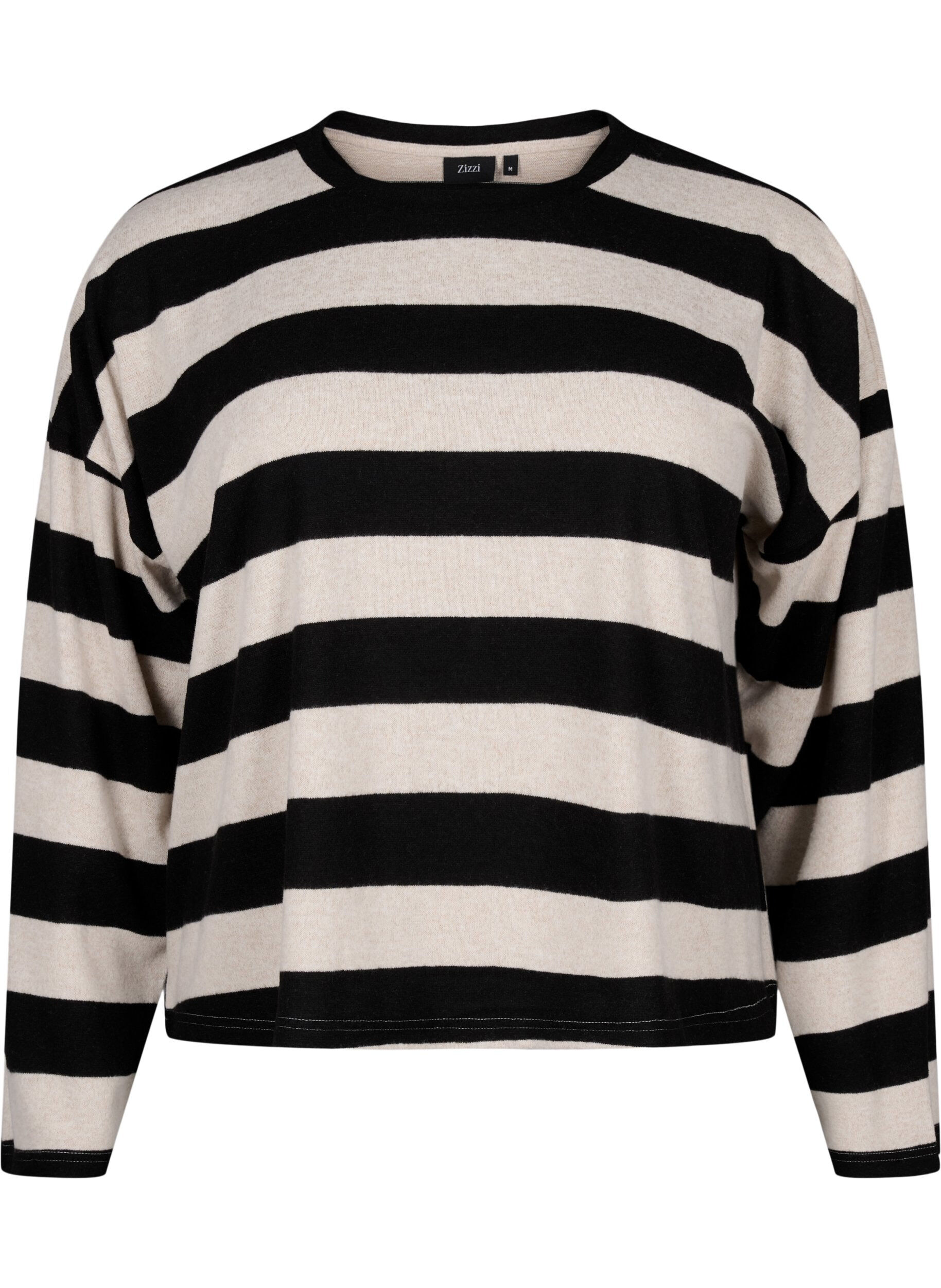 Zizzi  Lang&auml;rmlige Bluse mit Streifenmuster, Bl. Beige Mel.Stripe, Packshot image number 0