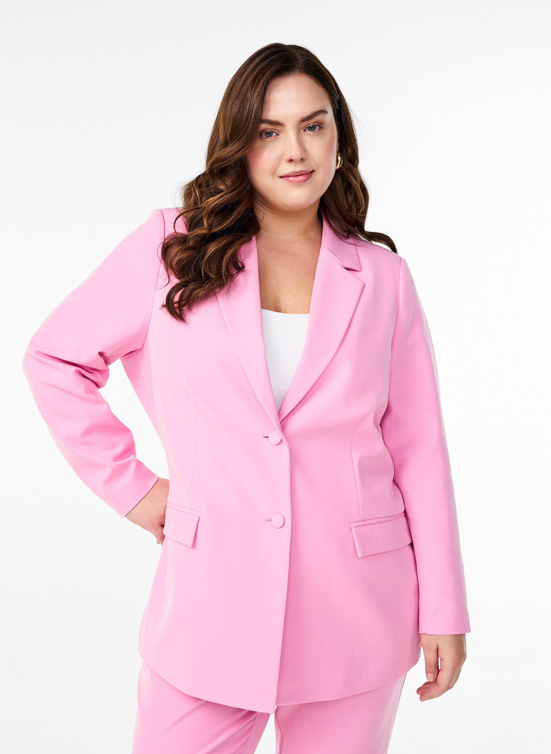 Zizzi Klassischer Blazer mit Knopfverschluss, Pink, Model image number 0