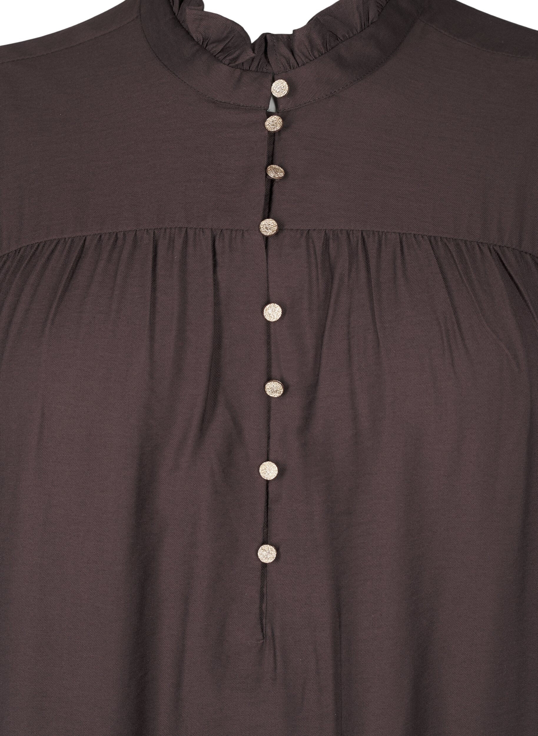 Zizzi Kurzes Kleid mit R&uuml;schenkragen, Seal Brown, Packshot image number 2