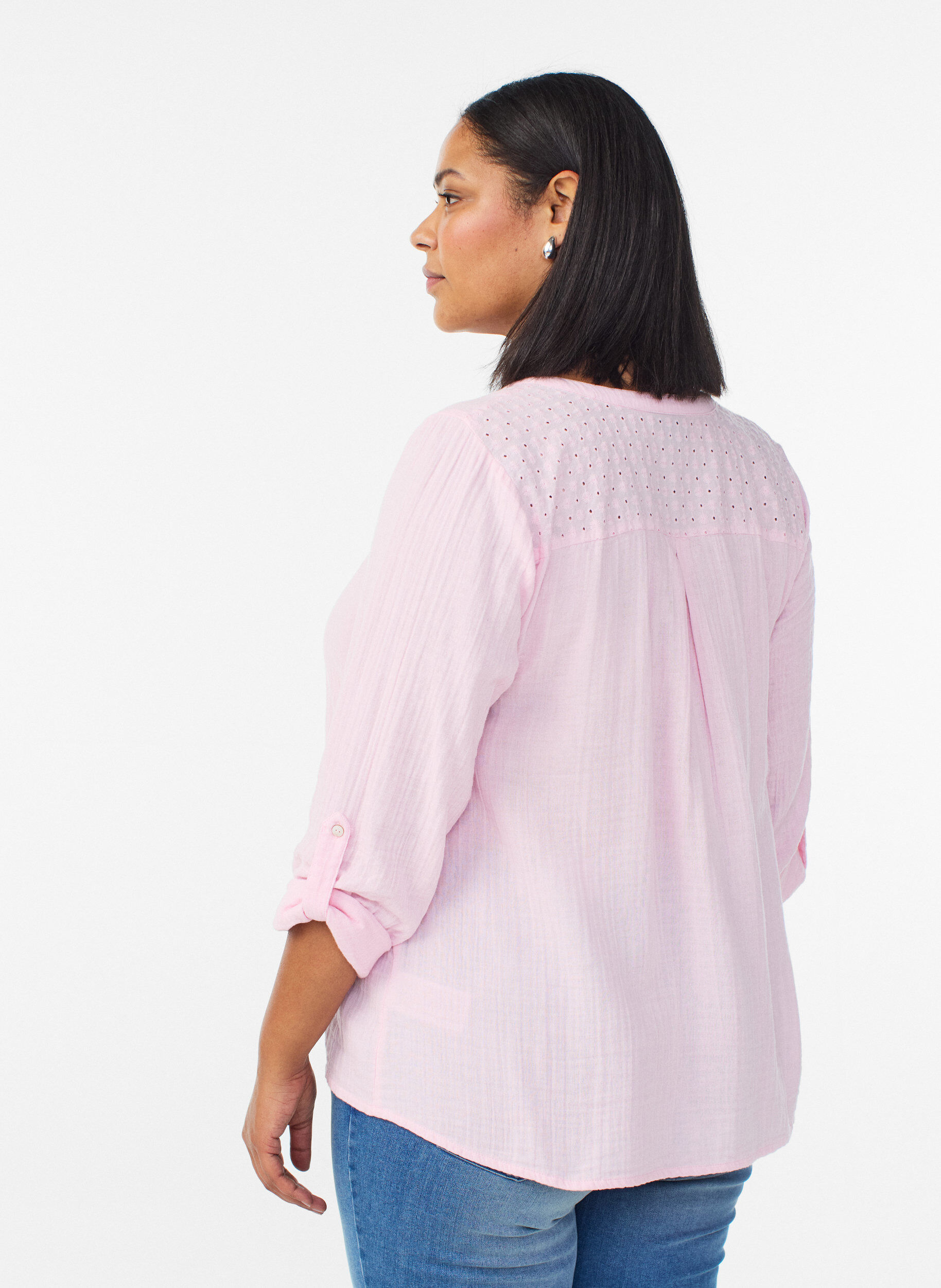Zizzi Bluse aus Baumwollmusselin mit Lochstickerei, Rot, Model image number 2