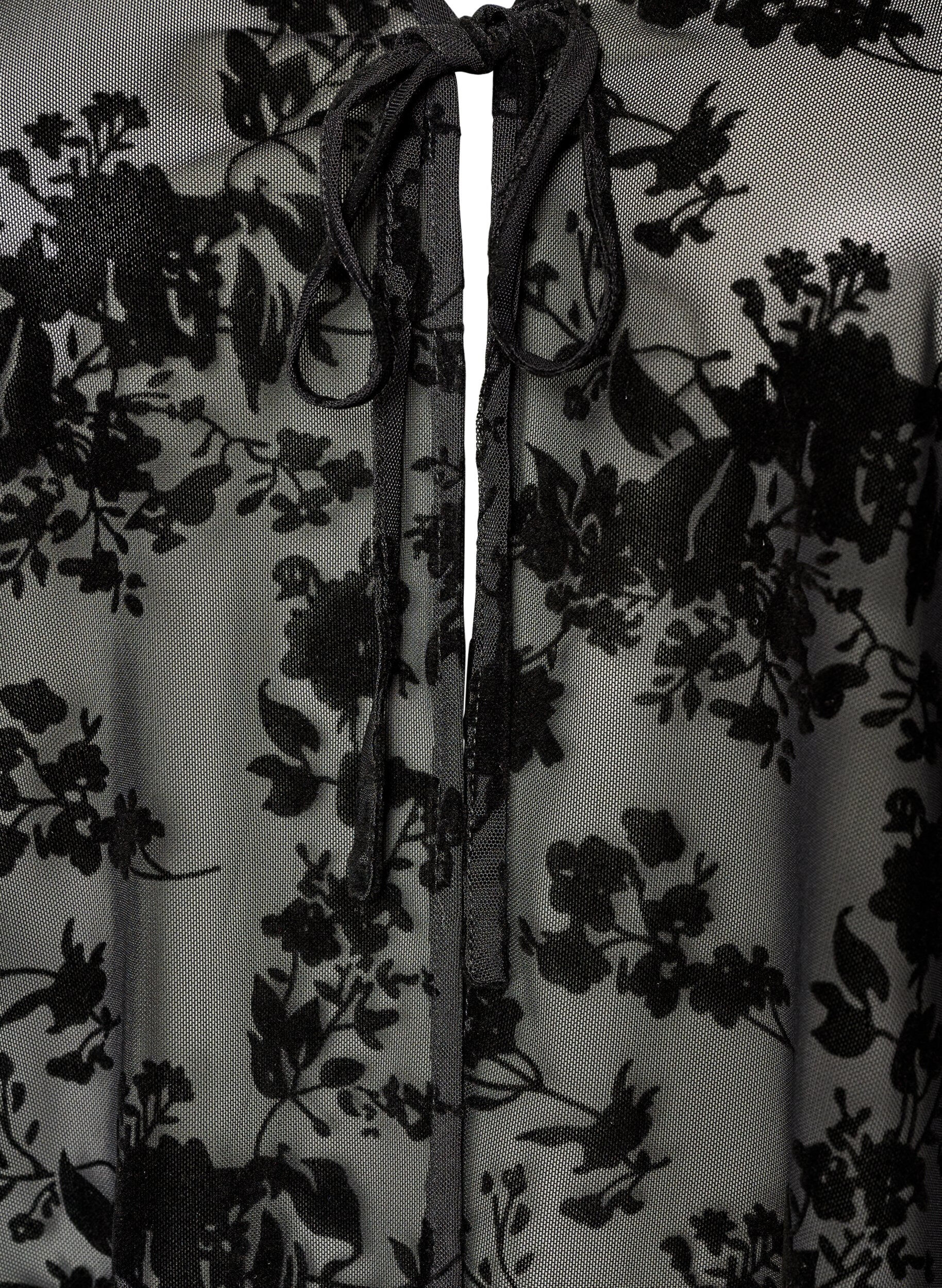 ZizziMeshbluse mit Blumenmuster und offener Front, Schwarz, Packshot image number 2