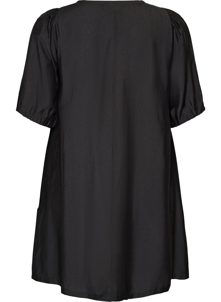 Kurzes A-Linien-Kleid mit V-Ausschnitt, Schwarz, Packshot image number 1