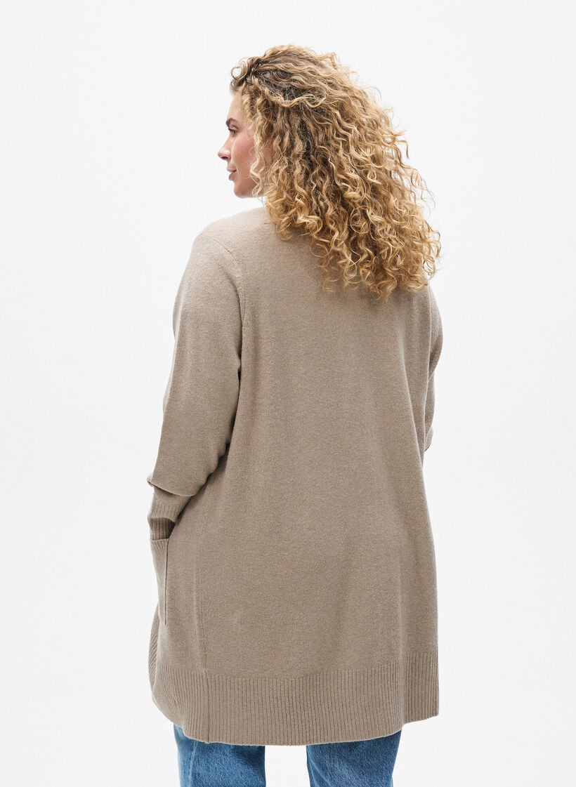 Strickjacke mit Rippenstrick und Taschen, Beige, Model image number 2