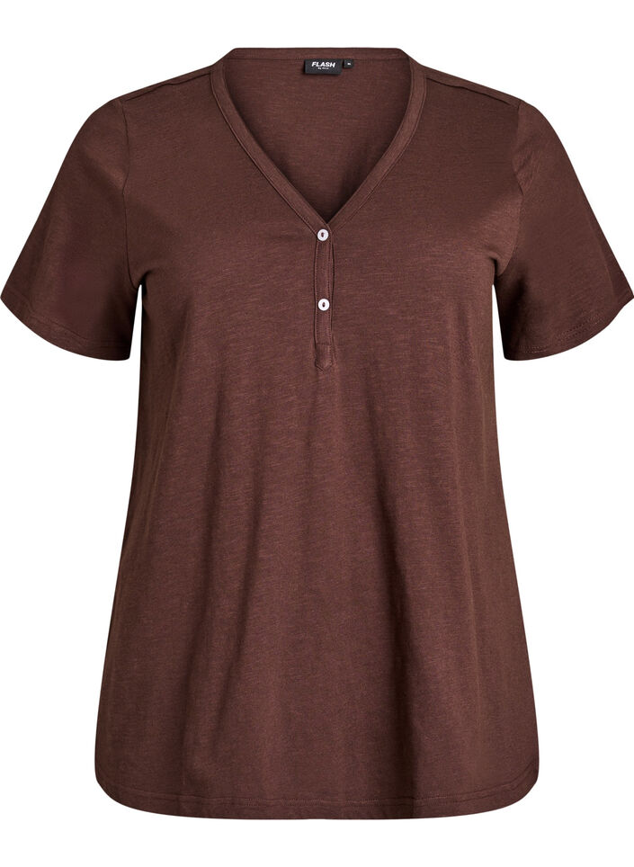 T-Shirt mit Knopfleiste, Braun, Packshot image number 0