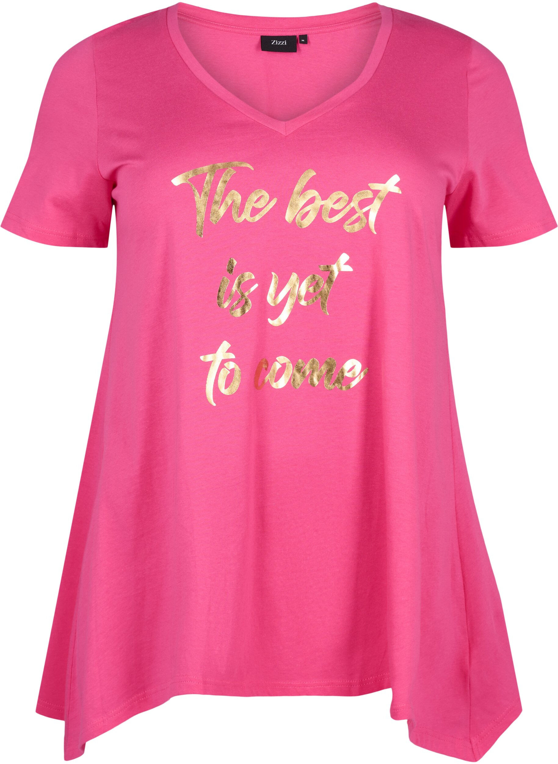 Zizzi Baumwoll-T-Shirt mit kurzen &Auml;rmeln, Raspberry S. Best, Packshot image number 0