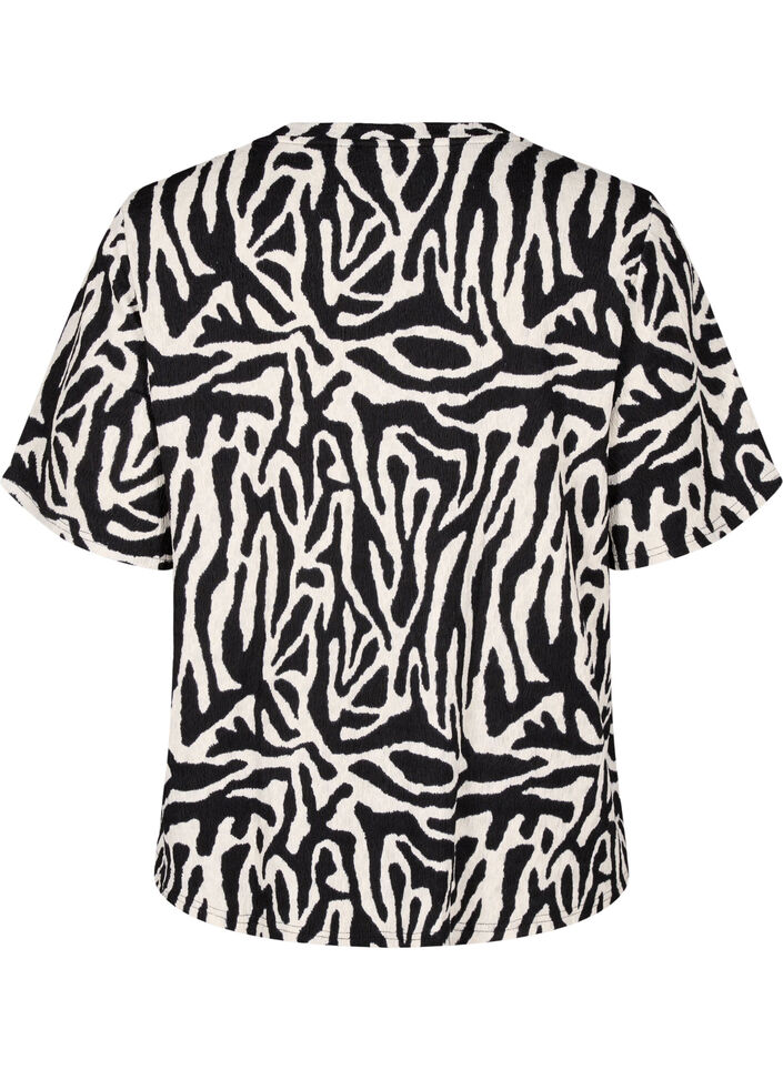 Kurz&auml;rmlige Bluse mit Zebraprint, Schwarz, Packshot image number 1