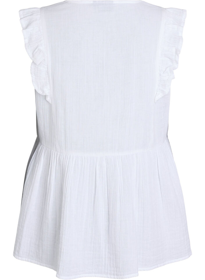 &Auml;rmellose Bluse aus Baumwoll-Musselin mit R&uuml;schen, Wei&szlig;, Packshot image number 1