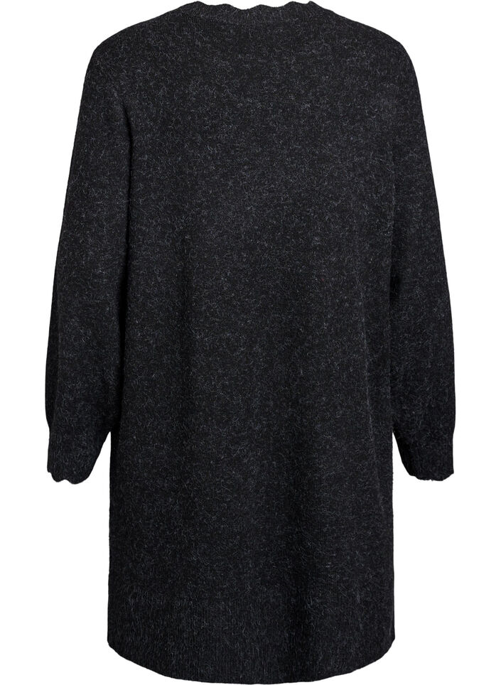 Gestricktes Minikleid mit gewelltem Saum und Schlitzen, Grau, Packshot image number 1