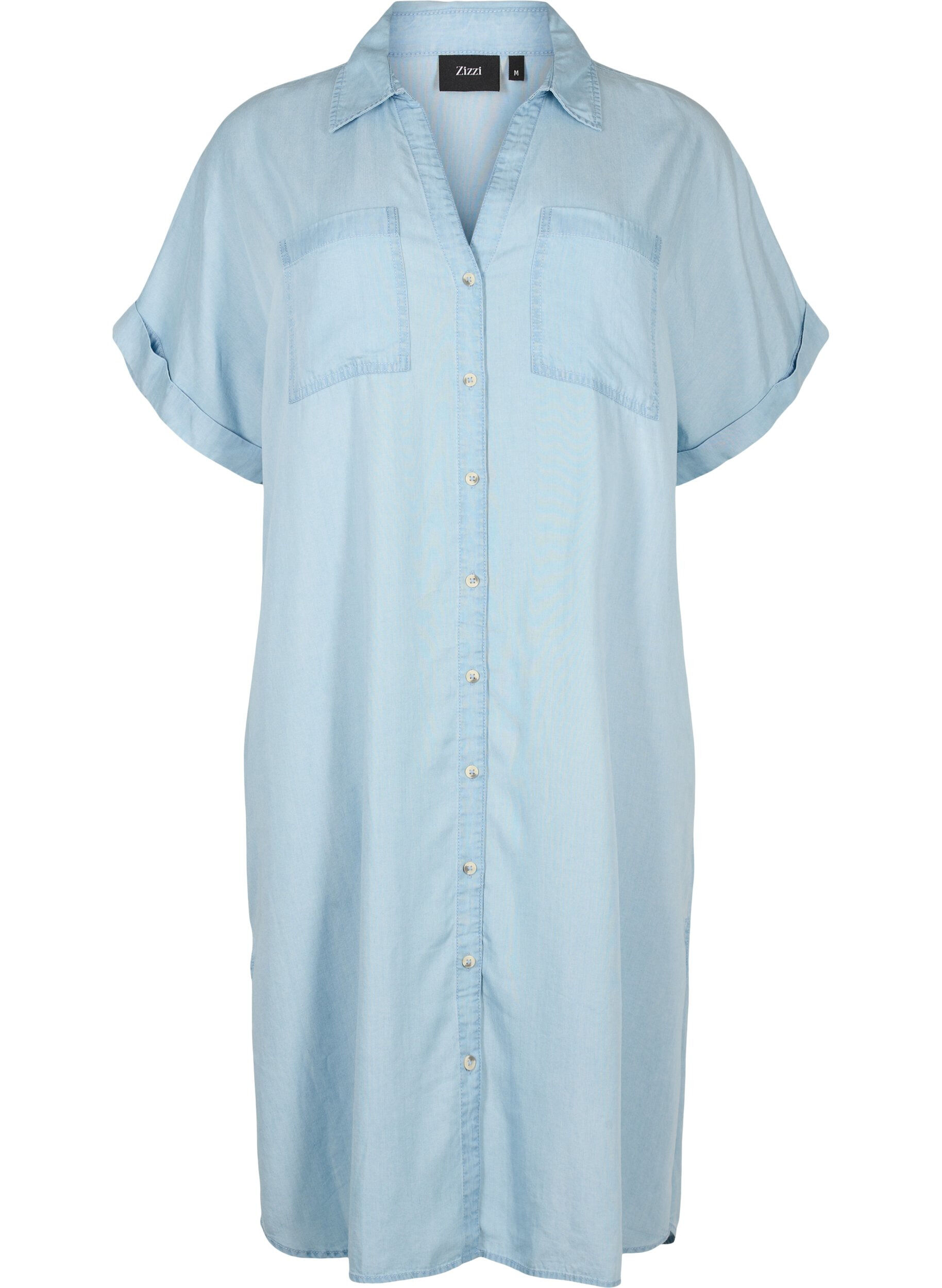 Zizzi Kurzarm-Shirtkleid aus Lyocell (TENCEL&trade;), Light blue denim, Packshot image number 0