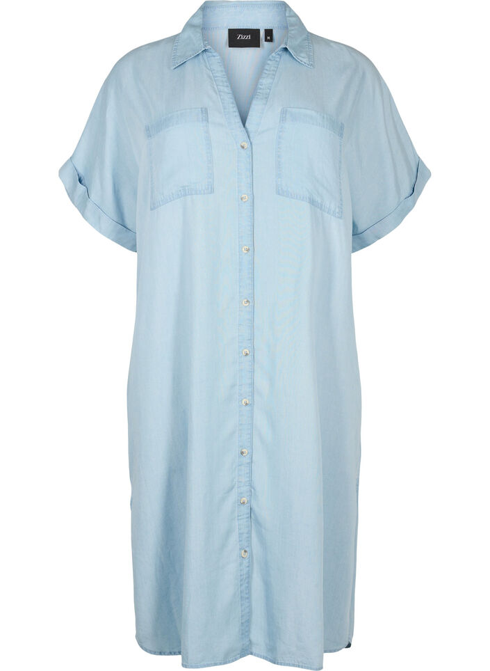 Kurzarm-Shirtkleid aus Lyocell (TENCEL™), Light blue denim, Packshot image number 0