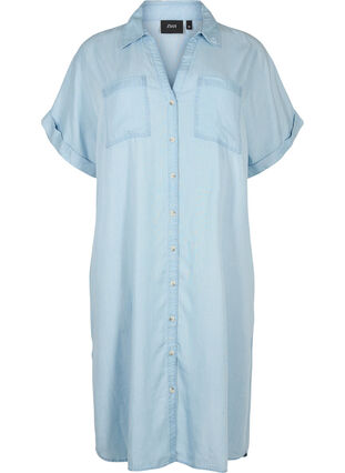 Kurzarm-Shirtkleid aus Lyocell (TENCEL™), Light blue denim, Packshot image number 0