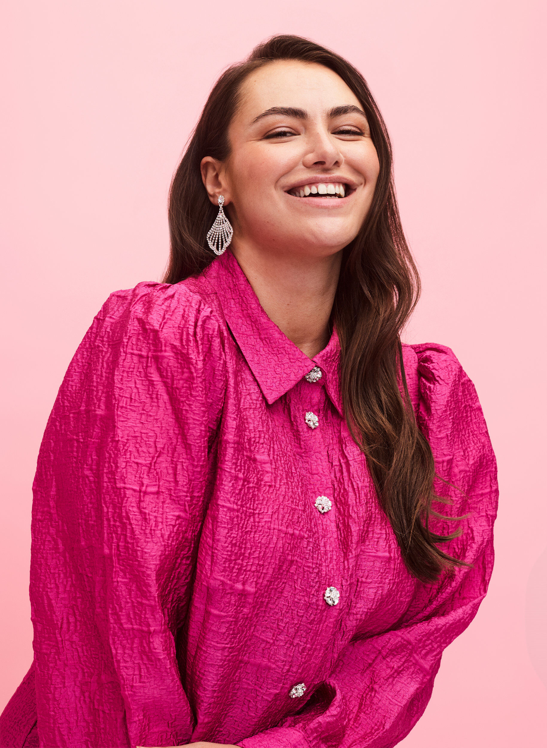 Zizzi Hemdkleid mit Textur und Perlmuttkn&ouml;pfen, Cactus Flower, Model image number 2