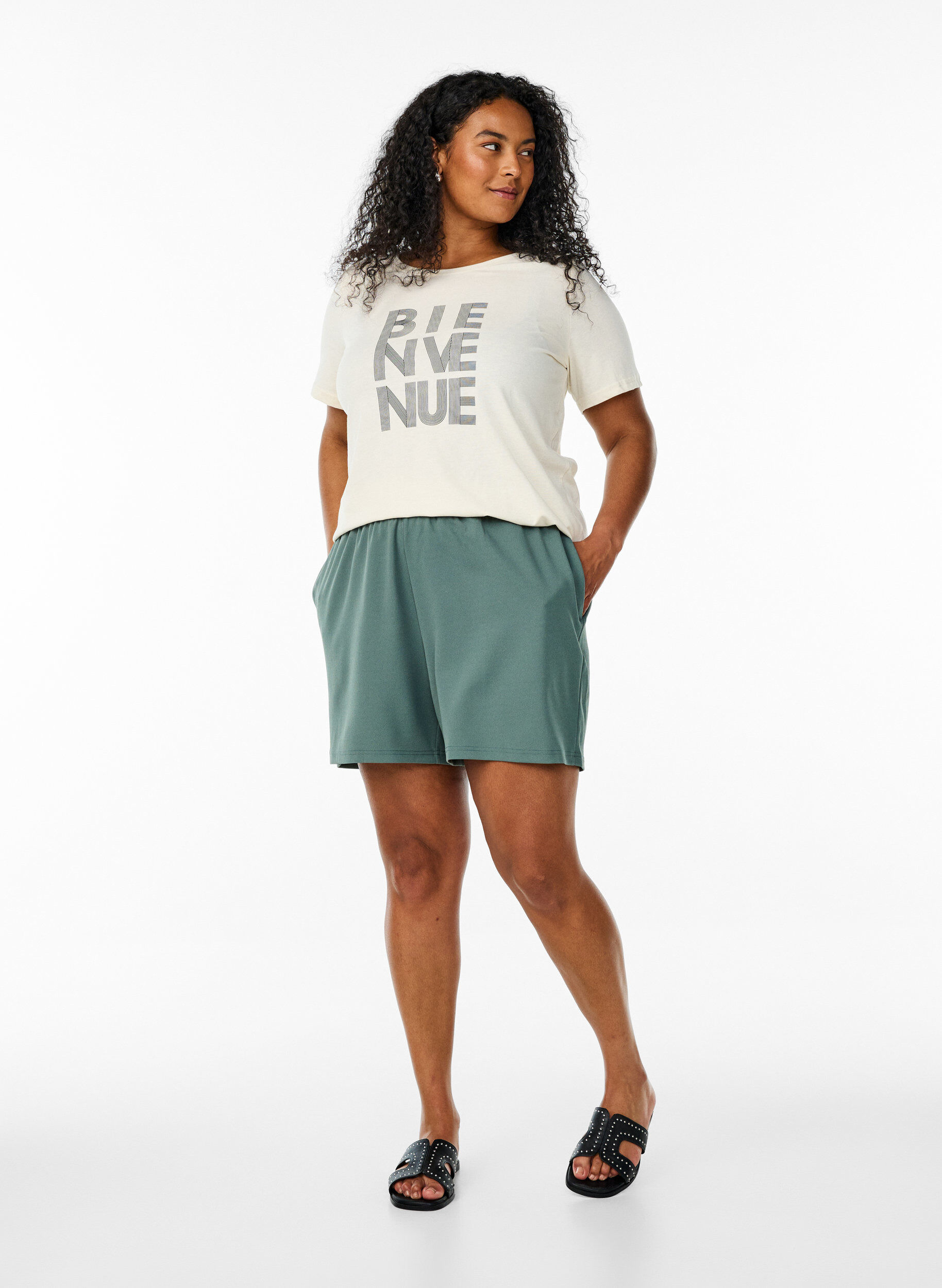 Zizzi FLASH - T-Shirt mit Print, Vanille, Model image number 1