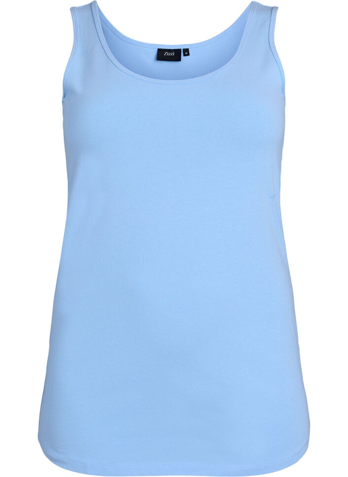 Solide Farbe Grundoberteil aus Baumwolle, Blau, Packshot image number 0